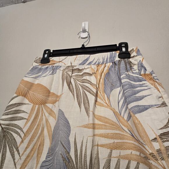 Tahari 100% Linen Skirt Womens MED Tropical Leaf Natural Ruffle Summer Pockets - Picture 2 of 9
